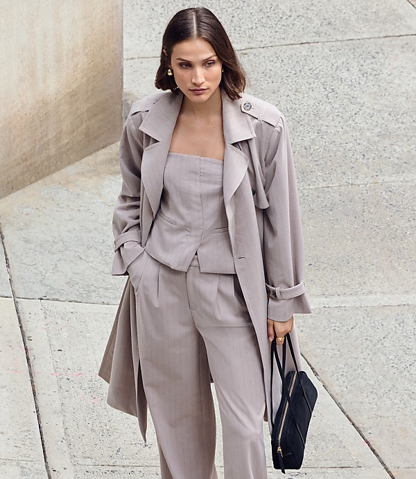 Petite LOFT Versa Seasonless Stretch Trench Coat in Stripe