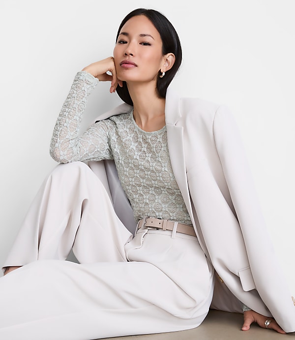 Petite LOFT Versa Geo Lace Long Sleeve Top