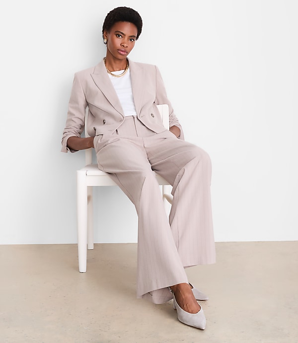 Petite LOFT Versa Seasonless Stretch Double Breasted Blazer in Stripe