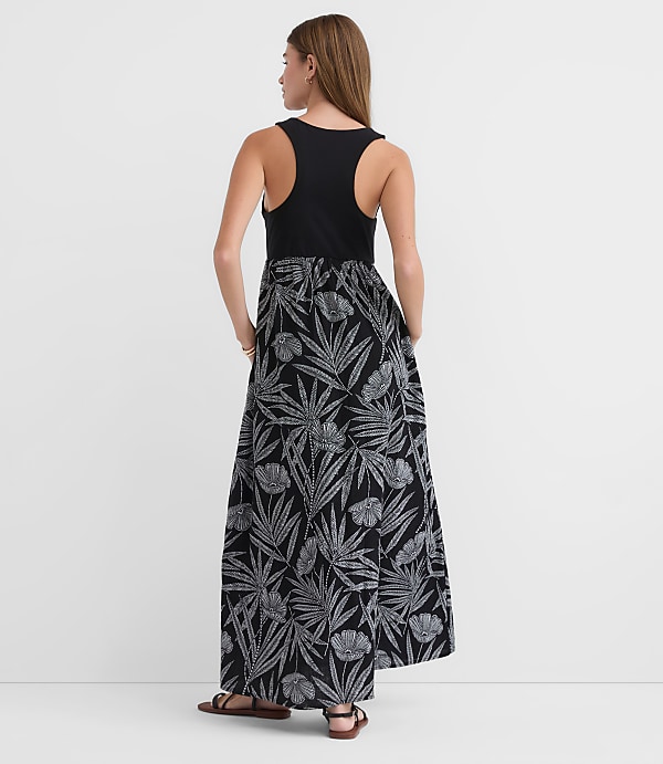 Petite LOFT Beach Palm Mixed Media Maxi Pocket Dress
