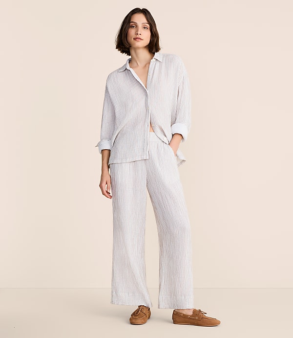 Petite Lou & Grey Striped Triple Cloth Wide Leg Pants