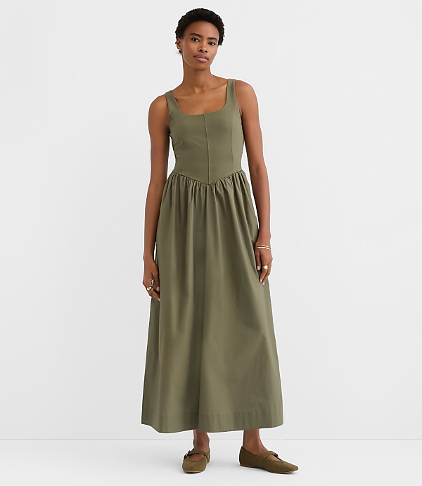 Petite Bustier Mixed Media Midi Pocket Dress