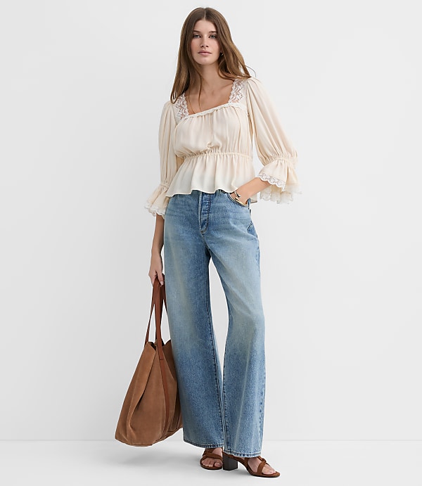 Petite Floral Lace Trim Peplum Top