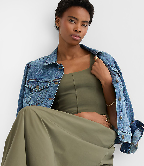 Tall Bustier Mixed Media Midi Pocket Dress