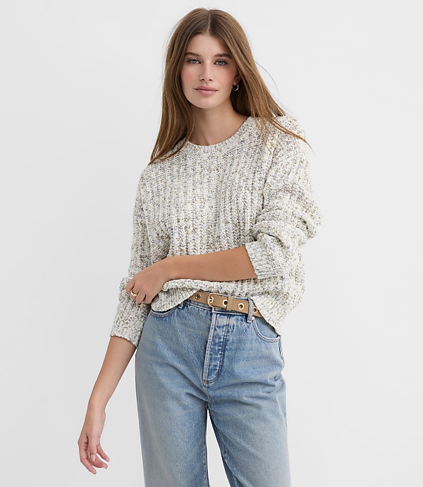 Petite Spacedye Ribbed Relaxed Sweater