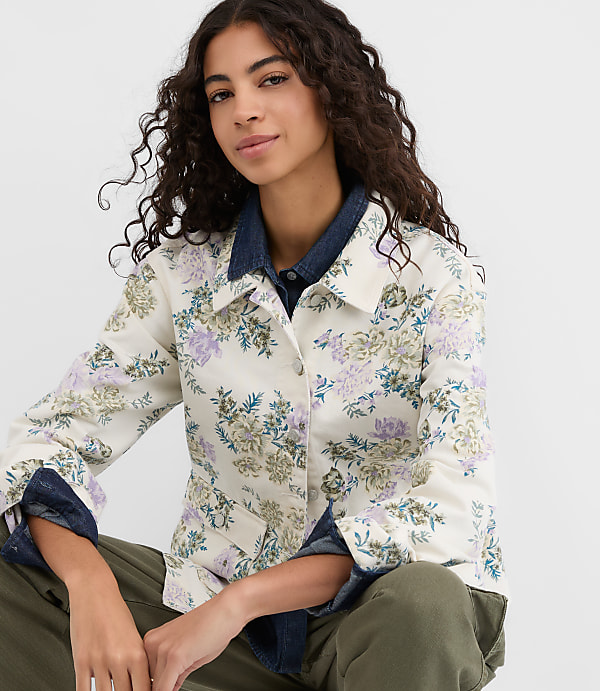 Petite Floral Denim Chore Jacket