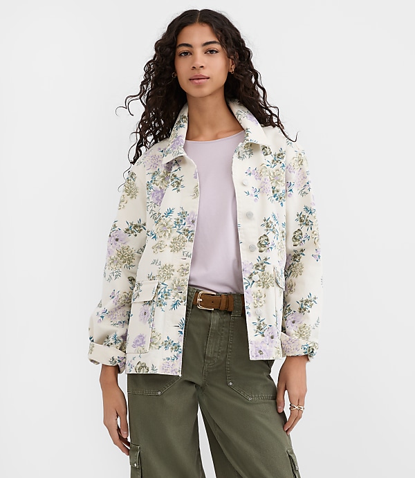 Petite Floral Denim Chore Jacket