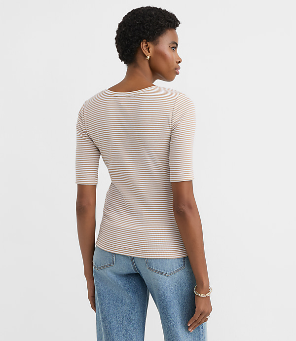 Petite Stripe Perfect Ribbed Elbow Sleeve Tee