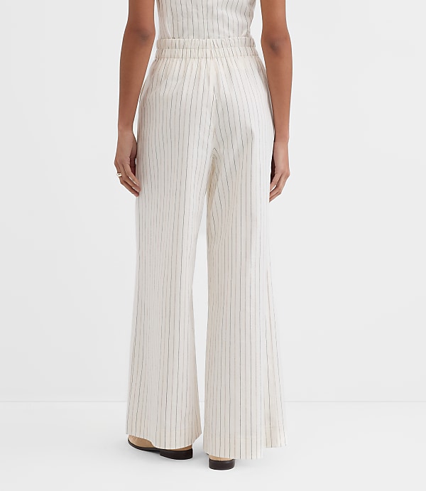Petite Pull On Wide Leg Pants in Pinstripe Cotton Linen