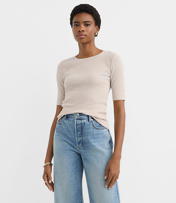 Petite Stripe Perfect Ribbed Elbow Sleeve Tee