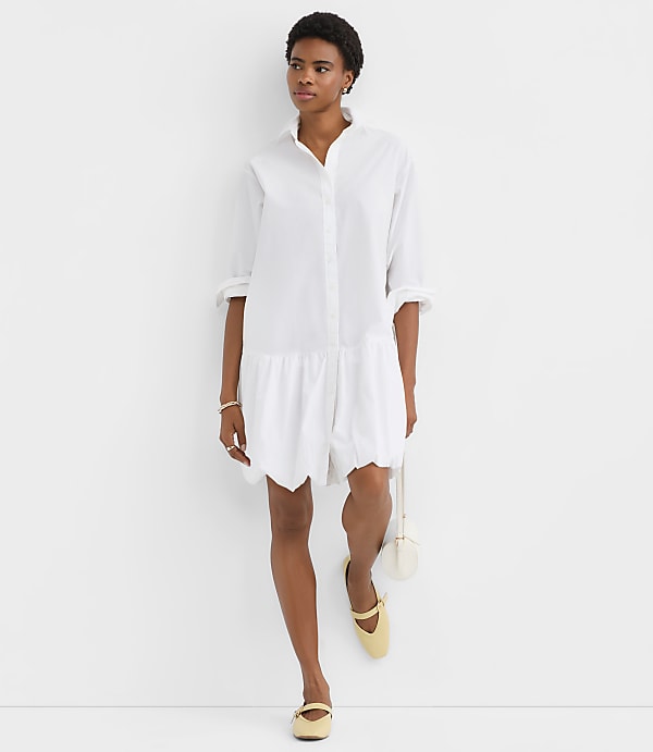 Petite Poplin Bubble Hem Mini Pocket Shirtdress