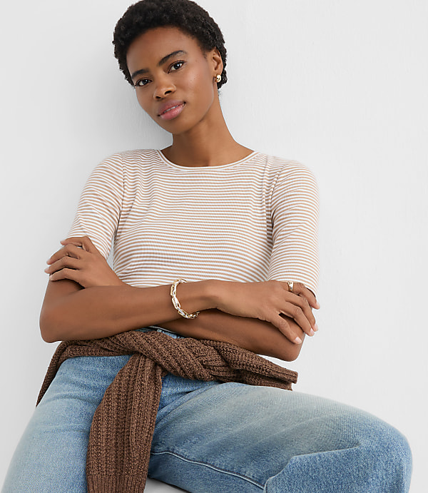 Stripe Perfect Ribbed Elbow Sleeve Tee