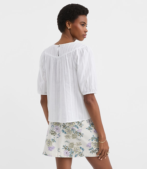 Petite Striped Lace Trim Yoke Blouse