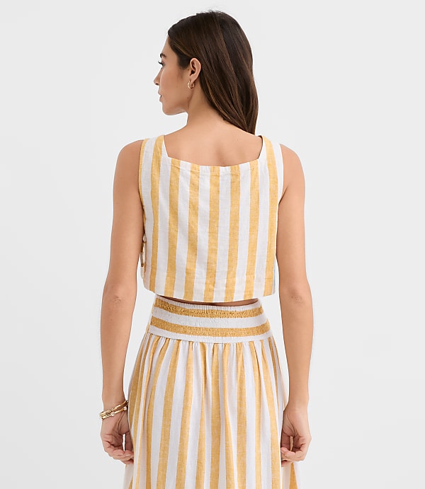 Petite LOFT Beach Striped Side Tie Linen Cotton Crop Top