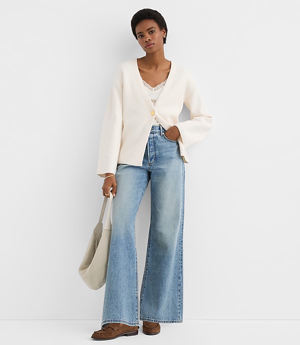 Petite Hammered Metallic Button Sweater Jacket