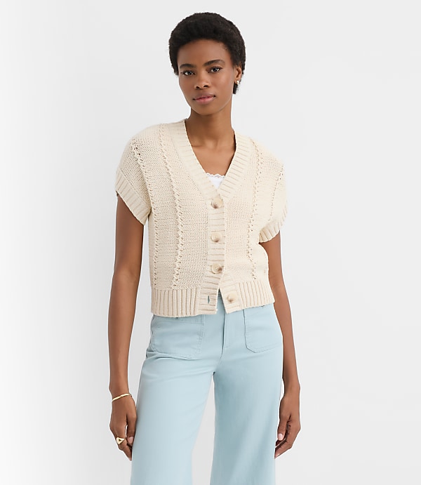 Petite Pointelle Textured Short Sleeve Cardigan