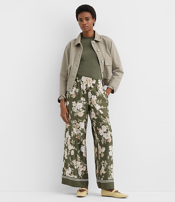 Petite Pull On Wide Leg Pants in Floral