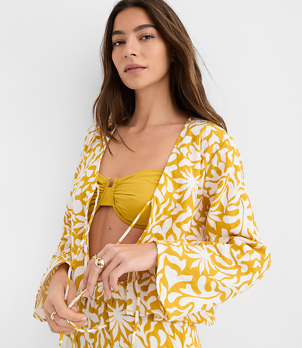Petite LOFT Beach Palm Gauze Bow Tie Top