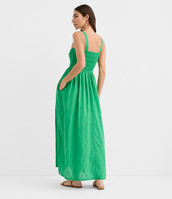 Petite LOFT Beach Ikat Clip Smocked Maxi Pocket Dress