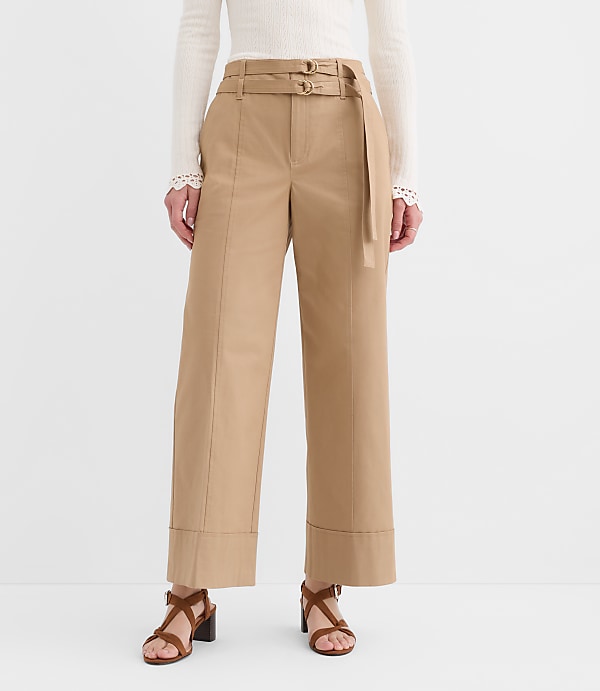 Petite Double Belted Wide Leg Pants