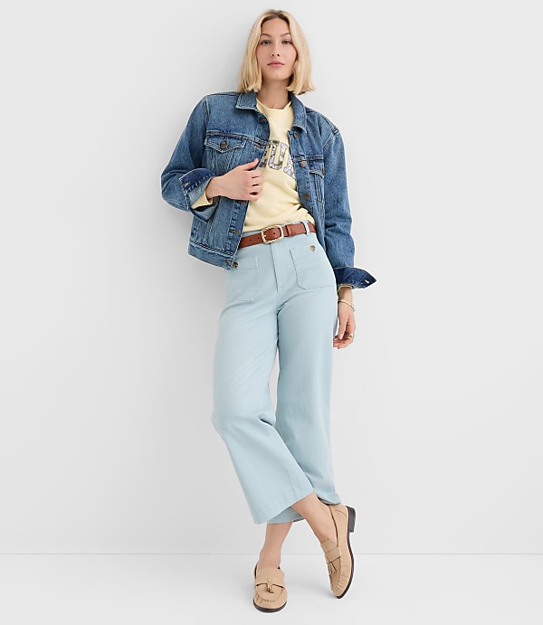 Petite Palmer Wide Leg Crop Pants in Twill