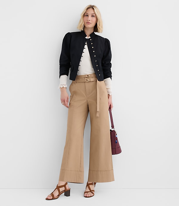 Petite Double Belted Wide Leg Pants