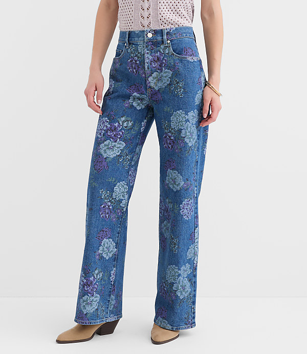 Petite High Rise Wide Leg Jeans in Floral