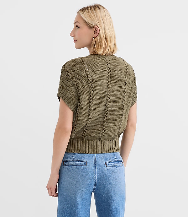 Petite Pointelle Textured Short Sleeve Cardigan