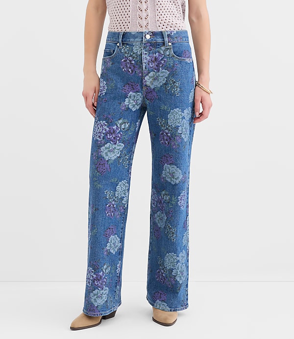 Tall Curvy High Rise Wide Leg Jeans in Floral