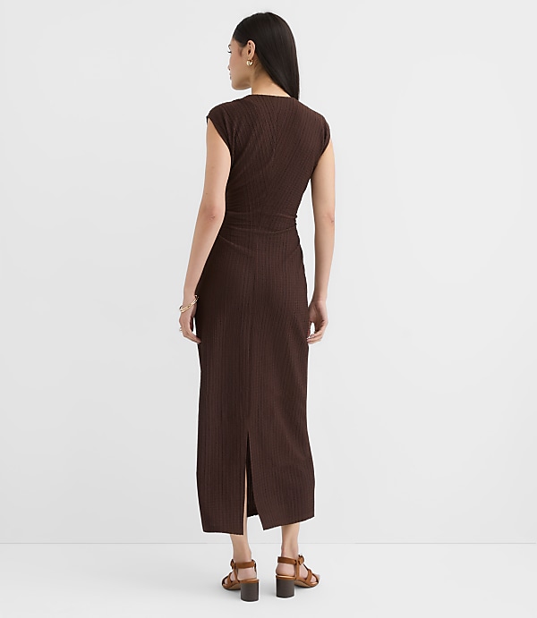 Petite Textured Ruched V-Neck Midi Dress