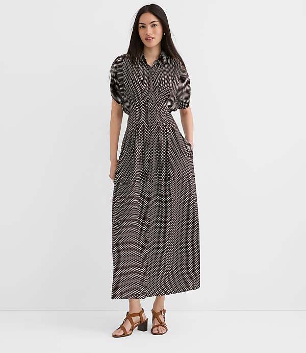 Petite Pindot Pleated Midi Pocket Shirtdress