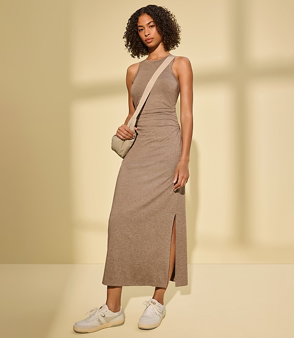 Lou & Grey Heathered Brushedsoft Ruched Tank Midi Dress