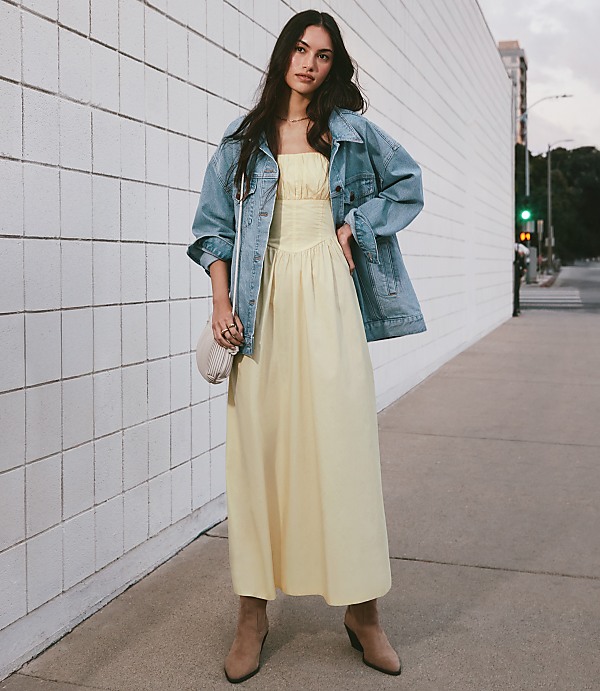 Poplin Bustier Midi Pocket Dress