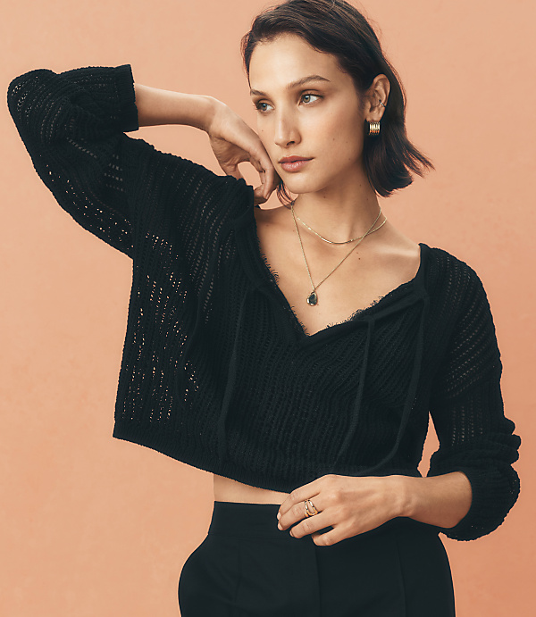 Mesh Stitch Bow Tie Sweater