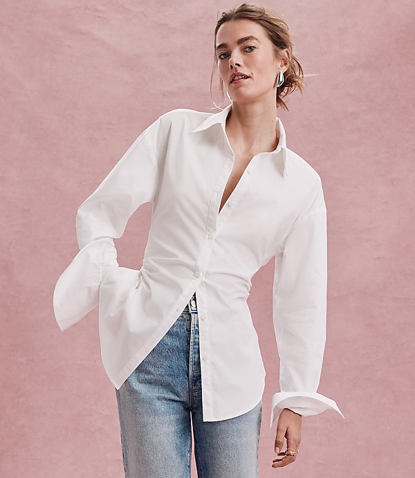 Petite Striped Cutout Tie Back Poplin Shirt