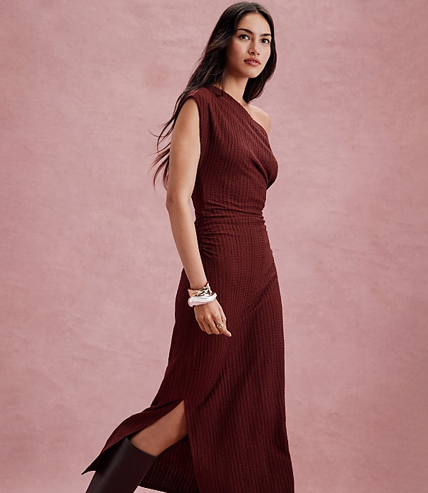 Tall Asymmetrical Ruched Midi Dress
