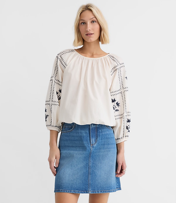 Petite Floral Embroidered Poplin Blouse