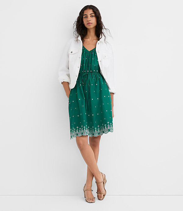 Petite Eyelet Puff Sleeve Mini Pocket Dress