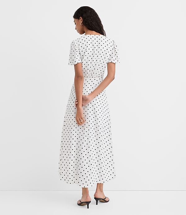 Dotted V-Neck Midi Dress