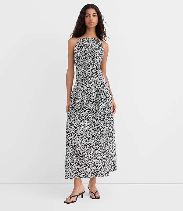 Tall Floral Ruched Apron Neck Midi Dress