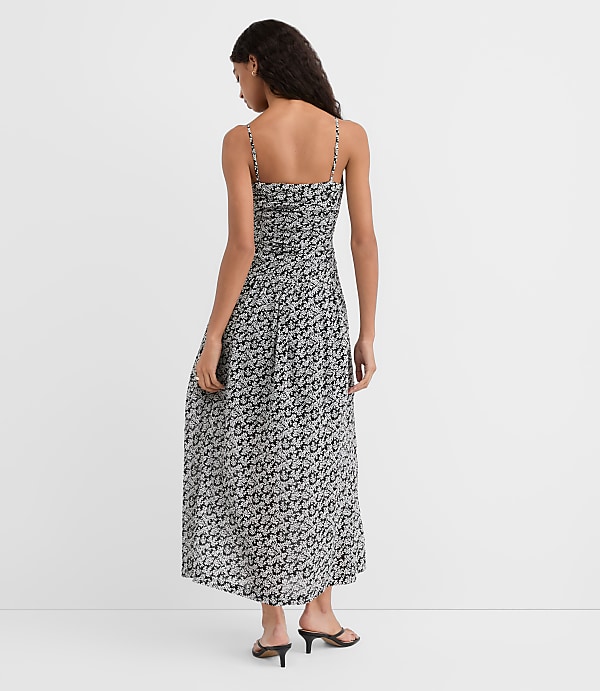 Floral Ruched Apron Neck Midi Dress