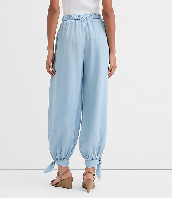 Petite Tie Cuff Balloon Pants in Chambray