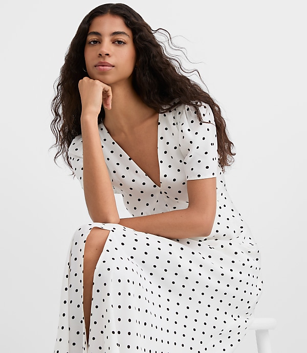 Dotted V-Neck Midi Dress