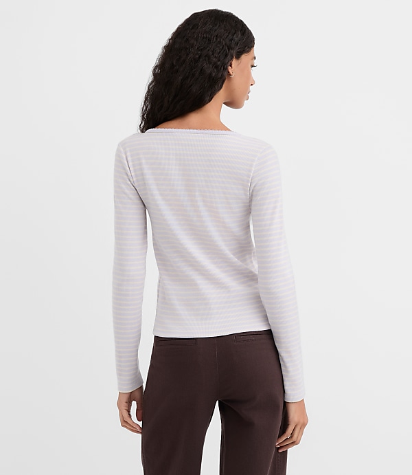 Striped Scalloped Ribbed Cardigan