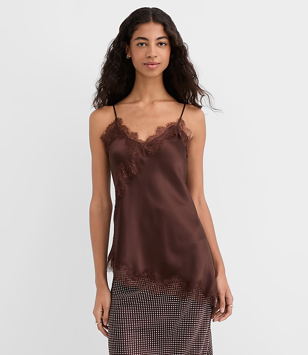 Lace Trim Satin Asymmetrical Cami