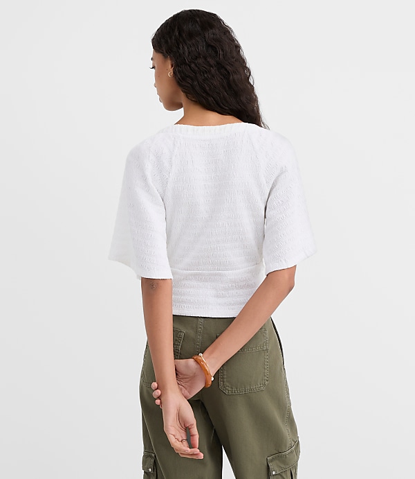 Smocked Flutter V-Neck Top