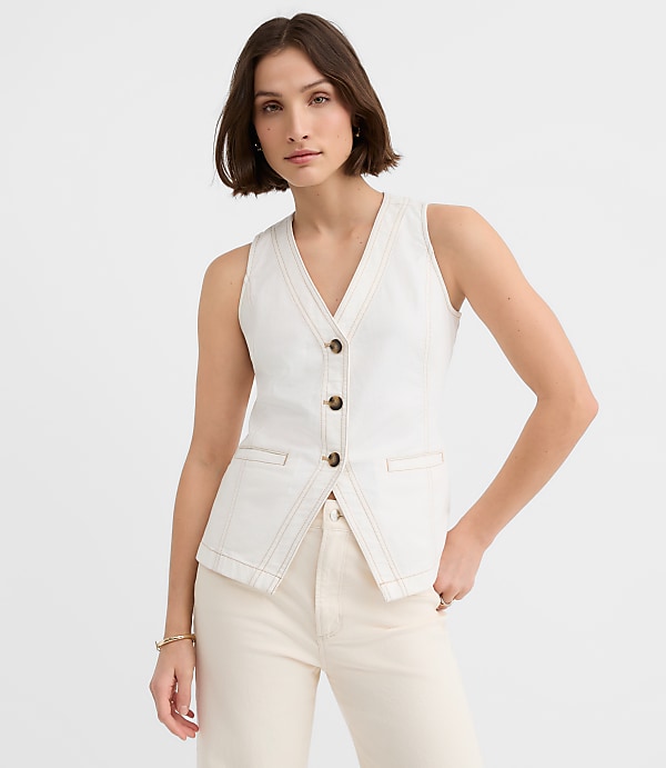 Denim Pocket Vest in Ivory