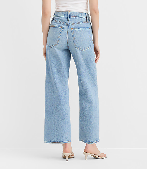 Rivete Twist Seam High Rise Wide Leg Crop Jeans in Original Medium Stone Wash