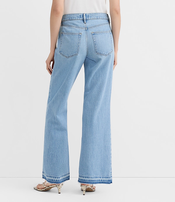 Rivete Unpicked Mid Rise Wide Leg Jeans in Vintage Light Wash