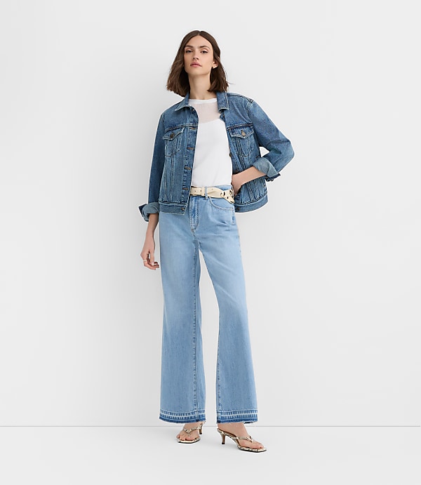 Rivete Unpicked Mid Rise Wide Leg Jeans in Vintage Light Wash